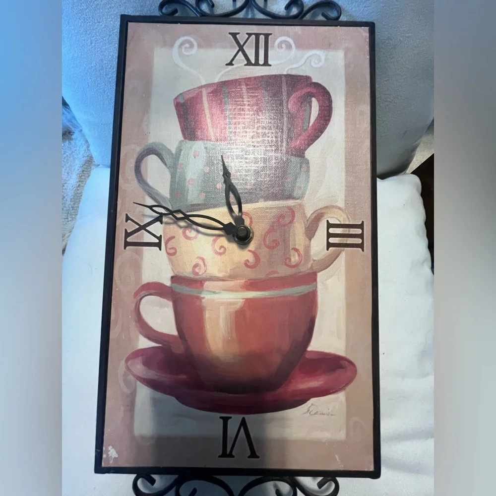 Stacked Teacups Wall Clock - Red and Cream Home Wall Decor